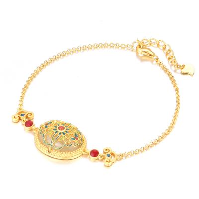 China Vintage S925 Sterling Silver Inlaid Natural Hetian Flower Wealth Bracelet for sale