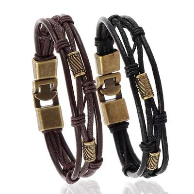 China Vintage Alloy Woven Fashion Personalized Cowhide Leather Bracelet for sale