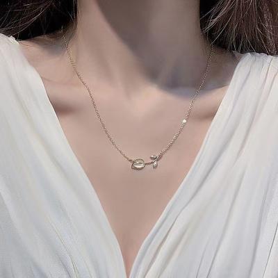 China TRENDY Light Luxury Micro Inlaid Zircon Necklace Tulip Flower 14K Unique Opal Gold Plated Pendant Necklace for sale