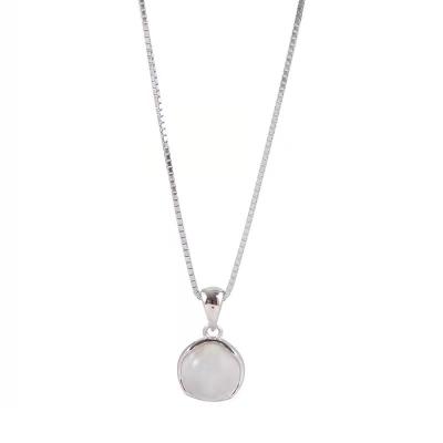 China TRENDY Light luxury high sense 925 sterling silver white jade pith Round Pendant clavicle Chain Necklace for sale