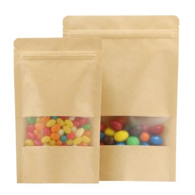 China Recyclable Food Stand Up Pouch Kraft Paper Packaging Bag With Clear Window Zipper Bags For Food for sale