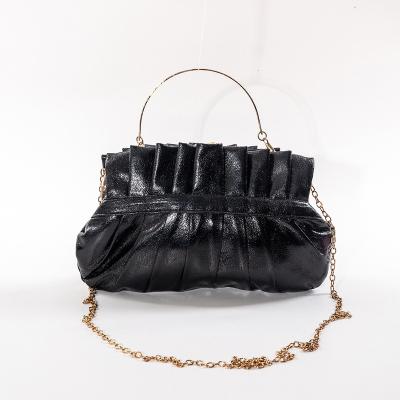 China PU pleated clutch, solid color temperament, high-end cross-body chain bag, French vintage niche banquet backpack for sale