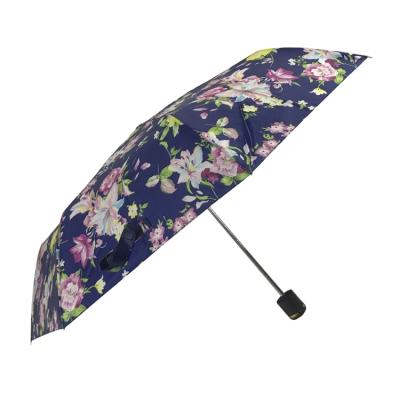 China 2020 Chinese Supplier Custom Folding Version Super Blue Mini Flowers 3folding Umbrellas For Gift for sale