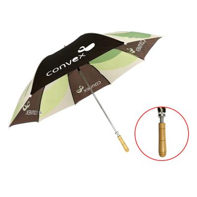 China Large Straight Stretch Umbrella Fiberglass Frame Waterproof Windproof Golf Umbrellas Wooden Handle With Logo Prints for sale