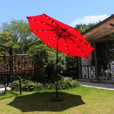 China Stretch Sun Parasol 9' Solar 24 LED Lighted 8 Ribs Patio Umbrella For Garden for sale