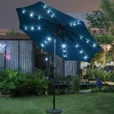 China Garden 9' Stretch 24 LED Solar Lighted 8 Ribs Patio Umbrella For Outdoor for sale