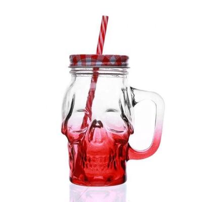 China Mason Jar 500ML Home Creative Design Mug Decoration Party Bar Stocked Glass Beer Mug With A Straw And A Lid for sale