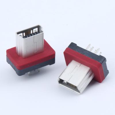 China LCP+ 30%G.F Waterproof IP65  Mini USB 5Pin Connector Vertical Straight Through Hole Type Female USB Jack with Contact 30U