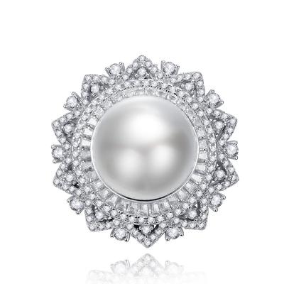 China New S925 FASHIONABLE Trendy Silver Texture Female Ring 14mm Elegant Pearl Inlaid Ring for sale