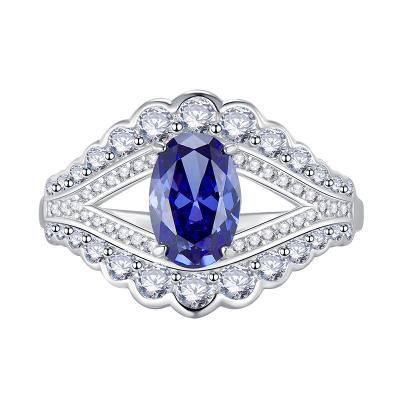 China FASHIONABLE Diamond Artificial Silver High Carbon Tanzanian Temperament Ring High Grade 925 Retro Dan Wing Angel Blue 2 Carat Ring for sale