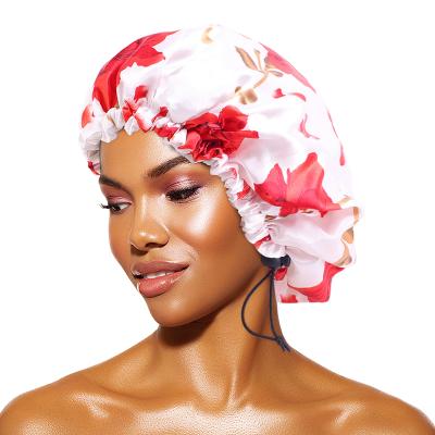 China 2022 New Print Design Double Layer Bath Use Waterproof Hair Cover Stocked Bathing Hat Salon Make Up Women Thick EVA Shower Bonnet Caps for sale