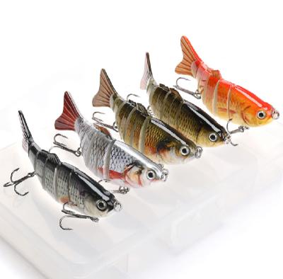 China Vivid Fish Swimming Action 5 In 1 Box Fishing Lures Set Hot Selling 6 Segmented Swim Baits Tackle Set Fishing Lure Set Kit With 3D Eyes for sale