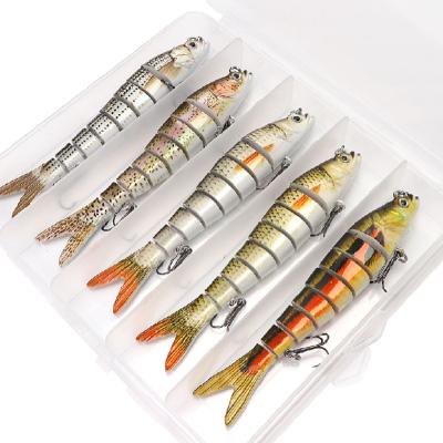 China Vivid Fish Swimming Action 5 In 1 Box 8 Segmented Swimbait Fishing Lure Set Kits High Quality With 3D Eyes for sale