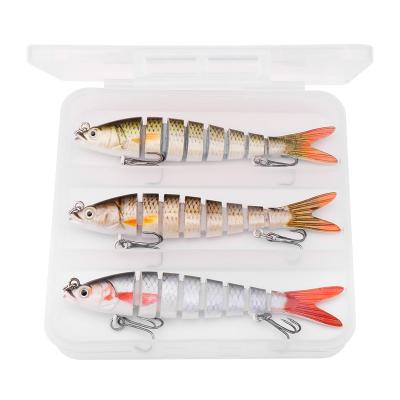 China Vivid Fish Action 3 Swimming Pcs In Box Artificial Fishing Tackle 8 Segments Multi Attached Bait With Helper Hooks Hard Bait Lures for sale