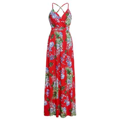 China Wholesale Summer Pullover Tight Straps Printed Maxi Dress Daily Wear Dress For Women for sale