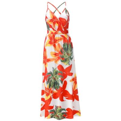 China Sexy Women's Dress Summer Floral Print V-Neck Strap V-Neck Strapless Tight Skirt TRANSLUCENT Dress for sale