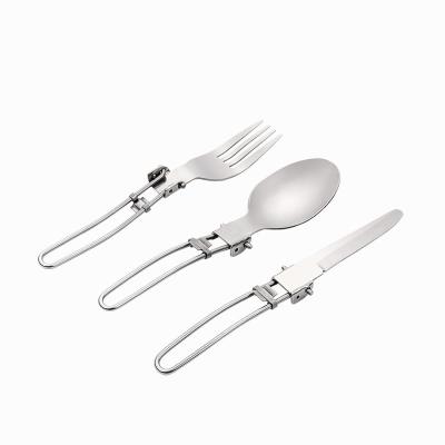 China 2021 Sustainable Outdoor Camping Stainless Steel Three Piece Cutlery Set Cookware Set Portable Foldable Travel Tableware for sale