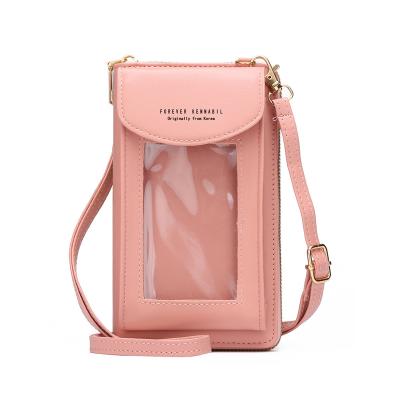 China PU and PVC Touch Screen Cell Phone Bag Women's Wallet Diagonal Border Shoulder Change Purse Long for sale