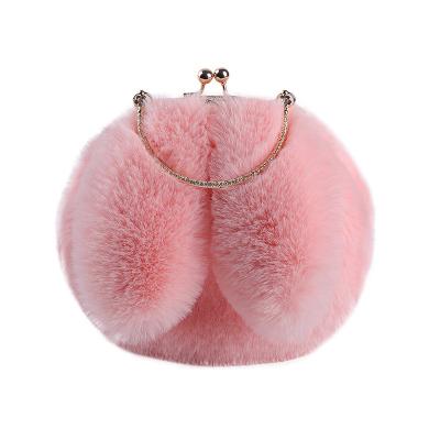 China Fashion Princess Handbag Casual Mini Cute Shoulder Bags Chain Handheld Clip New Plush Rabbit Ear Bag Women for sale