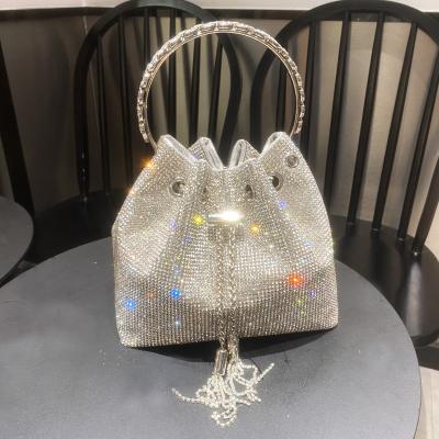 China Other New Diamond Flash Colorful Handbag Mini Single Tassel Shoulder Bucket Bag Party Luxury Clutch Bags for sale