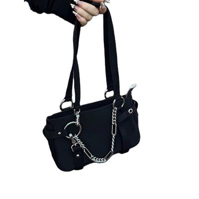 China Other New Handbag Factory Line PU Single-Shoulder Portable Bag Locomotive Cool Black Armpit Bags for sale