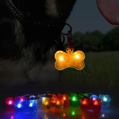 China Hot Sale Reflective Led Pet Light Bone Shape Dog Tag Fashion Pendant Dog Tag Led Light With Dog ID for sale