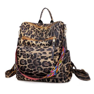 China 2021 Brand New Leopard PU Leather Rope Handle Handbag Mom Backpack Female Bags For Ladies Girls for sale