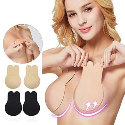 China Women Invisible Lift Up Reusable Sticky Bra Pads Rabbit Nipple Cover Band Breast Lift Invisible Bra Strapless Self Adhesive Silicone Bras for sale