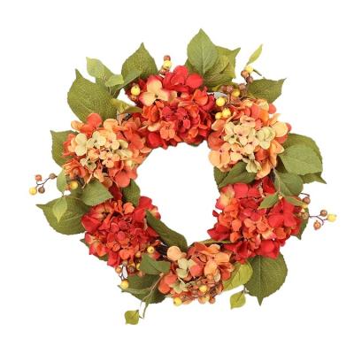 China Wedding and wreath 2022 autumn new style factory direct sale decoration harvest artificial hydrangea flower wreath wholesale home door for sale