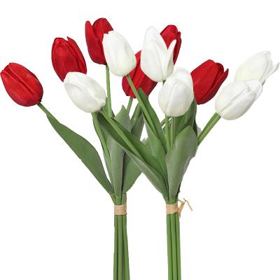 China Wedding Decoration / Room / Party Tulips Orange Tulips Artificial Flowers Real Touch Fake Holland PU Tulip Bouquet Latex Flowers For Wedding Party Home Office for sale