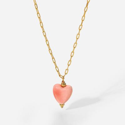 China Other Heart Ceramic Chain Pendant Necklace Pendant 45cm Stainless Steel Stone Pendant Necklace for sale