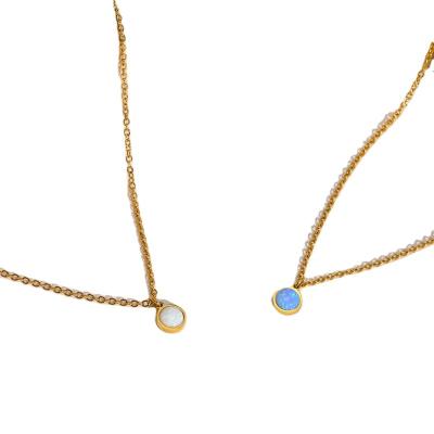 China Other New Trend Stainless Steel Necklace Jewelry 18K Gold Plated Opal Round Pendant Chain Necklace White for sale