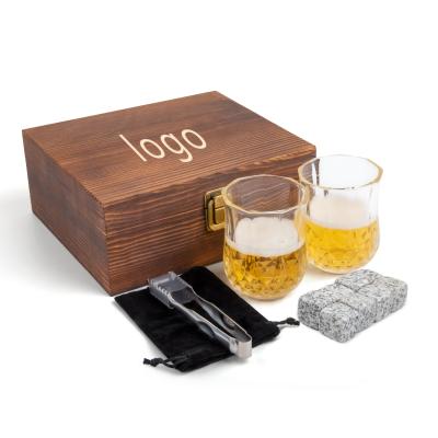 China OEM Amazon Disposable Hot Selling Stone Wooden Whiskey Ice Stone Gift Box Gift Set For Father's Day for sale