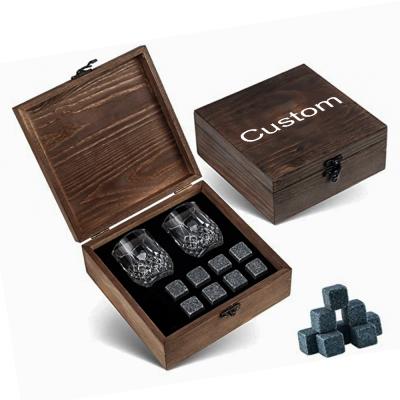 China Disposable Whiskey Stones Gift Set of 8 Natural Soapstone and Granite Cooling Rocks with Stylish Wooden Box for Bar Accessories Customized for sale