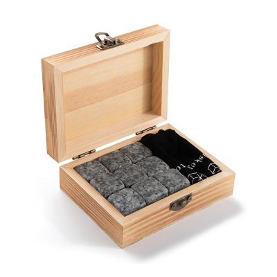 China Factory direct sale wholesale disposable whiskey ice cube black marble multi shaped stones in wooden box with tweezers for bar accessories for sale