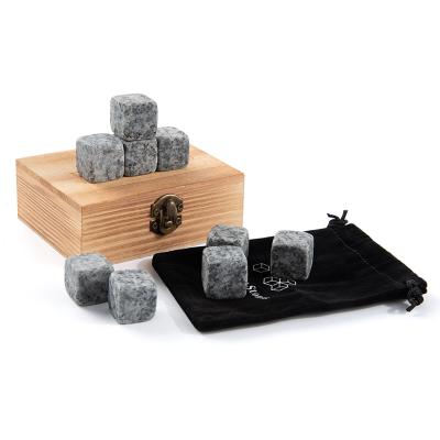 China Disposable Granite Whiskey Stone | whiskey ice cube stone | wooden box and velvet stone cooling bag, OEM box logo acceptance for sale