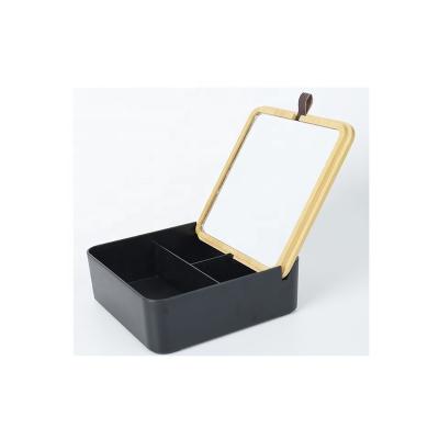 China Factory supply custom nature and black glass picosecond mirror with bamboo dresser and durable make up mirror for sale