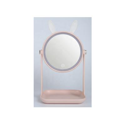 China Cute Animal Rabbit Ears Lighted Up Dressing Light Desktop Mirror LED Makeup Mirror Cosmetic Storage Case for sale