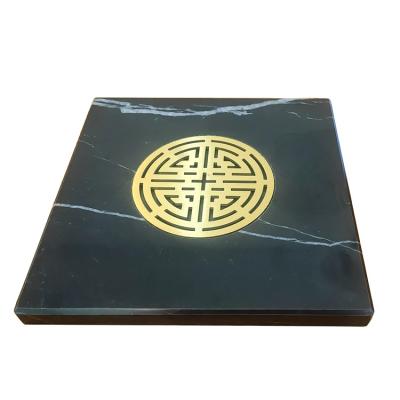 China Custom Modern Home Restaurant Decorative Square Natural Marble Hotel Serving Tray with Metal Center for sale