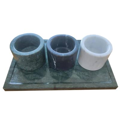 China Contemporary Custom Round Marble Design Spice Jar Set With Tray for sale