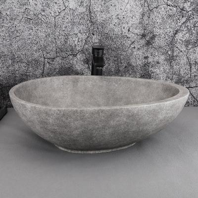 China Easy Clean Oval design counter top basin shape grey concrete basin handmade cement sink for sale