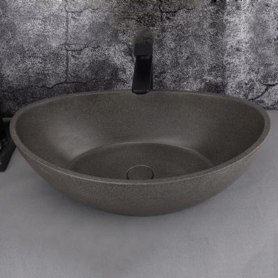 China Easy Clean Dark brown oval hand cast concrete container sink bathroom concrete counter basin for sale