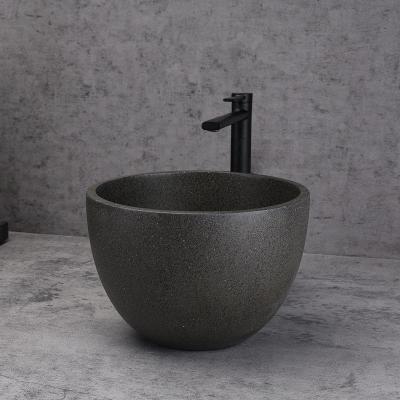 China Easy Clean Small house round cast concrete container sink dark brown concrete sink for sale