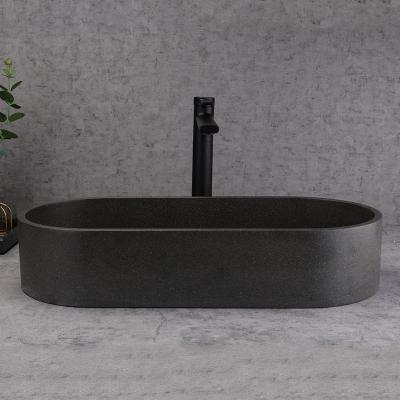 China Easy Clean Oval cast concrete container sink grey hand custom concrete table basin sink for sale