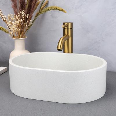 China Easy Clean Hotel bathroom Oval counter concrete basin, white concrete sink, cement wash basin for sale