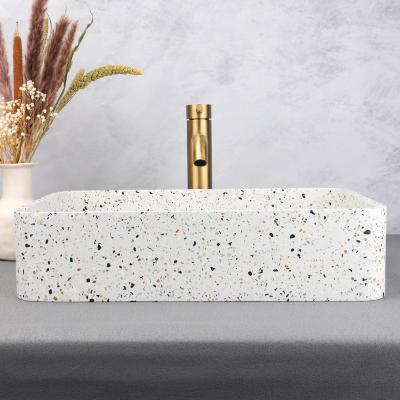 China Easy Clean White concrete sink terrazzo wash basin and bathroom sink for sale