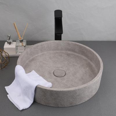 China Easy Clean Round hand crafted concrete sandstone design vanity counter top bathroom basin sink for sale