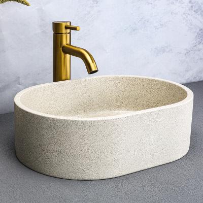 China Easy Clean Hotel hand washing concrete sink luxury counter basin Oval cement concrete basin for sale