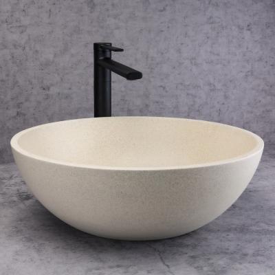 China Easy Clean Round concrete container basin countertop sink large concrete sandstone bathroom stone wash basin for sale