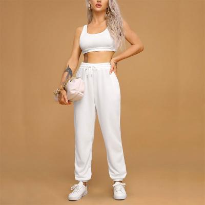 China 2020 Women Clothing Scoop Neck Crop Tank Top Drawstring Waist Breathable Sweatpants 2 Pcs Set French Terry Set Jogger Pants Set for sale